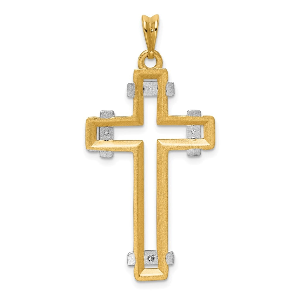 14K Two-tone IBGoodman Polished Cut Out Diamond Cross Pendant