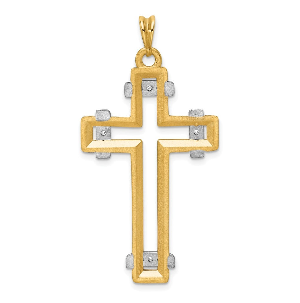 14K Two-tone IBGoodman Polished Cut Out Diamond Cross Pendant
