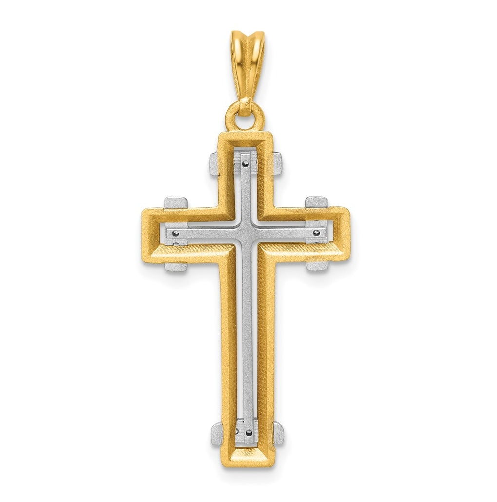 14K Two-tone IBGoodman Polished Diamond Cross Pendant
