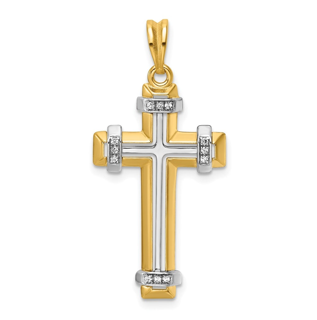 14K Two-tone IBGoodman Polished Diamond Cross Pendant