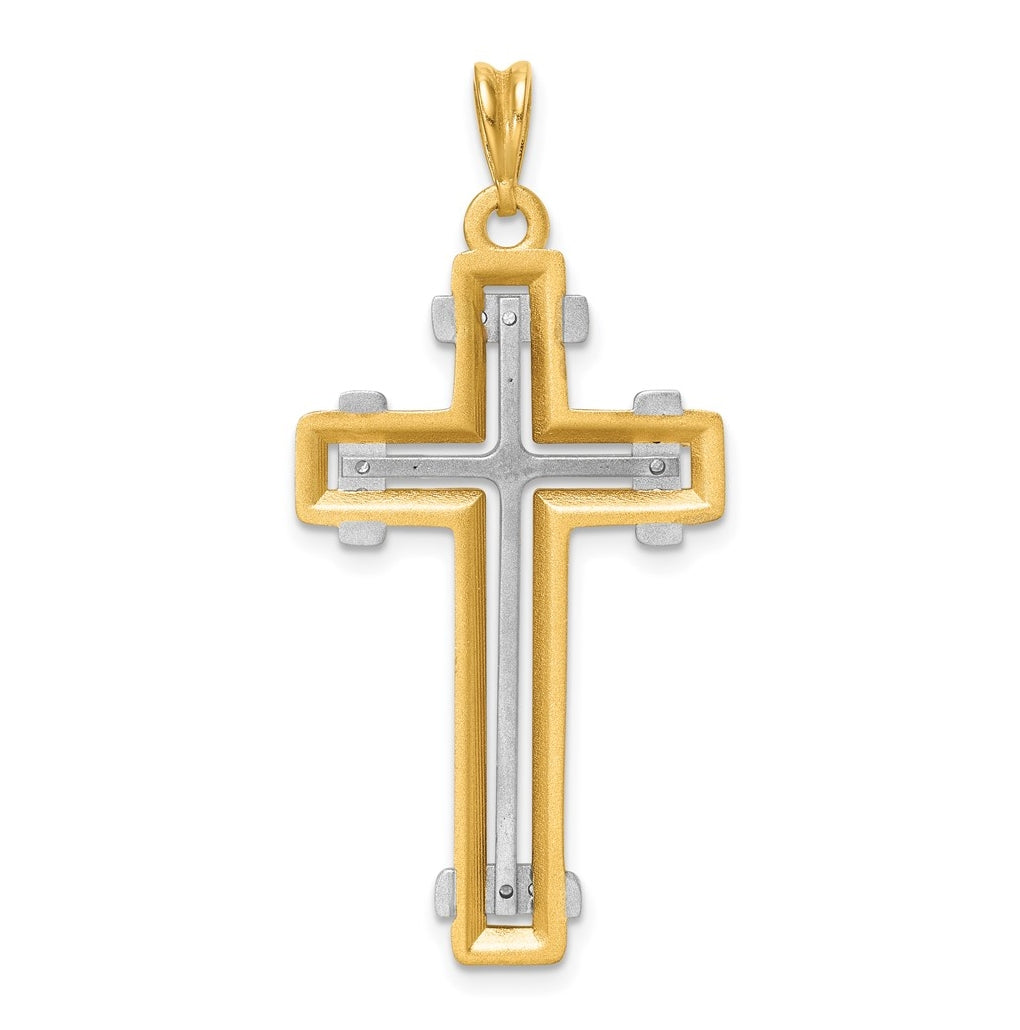 14K Two-tone IBGoodman Polished Diamond Cross Pendant