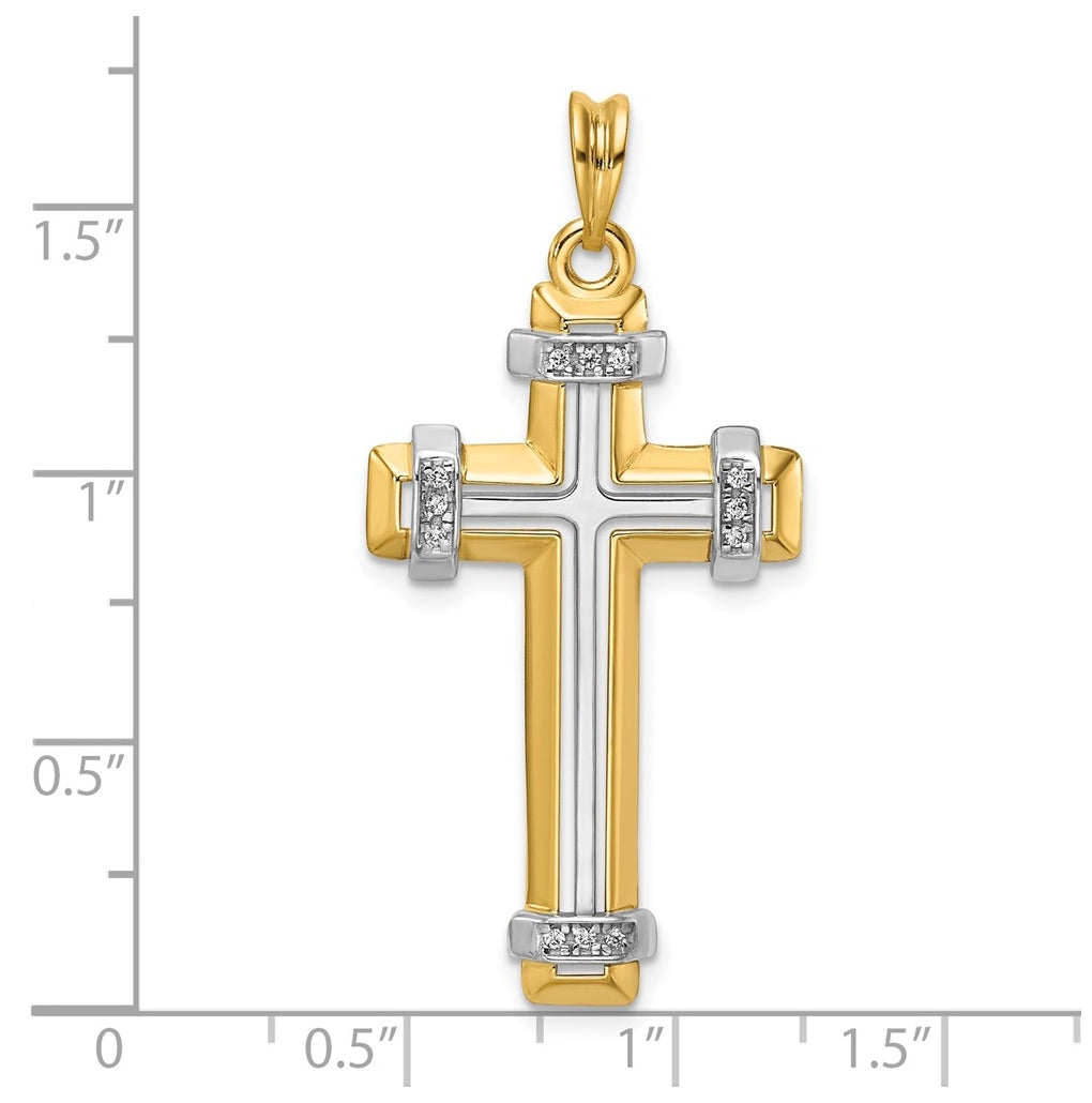 14K Two-tone IBGoodman Polished Diamond Cross Pendant
