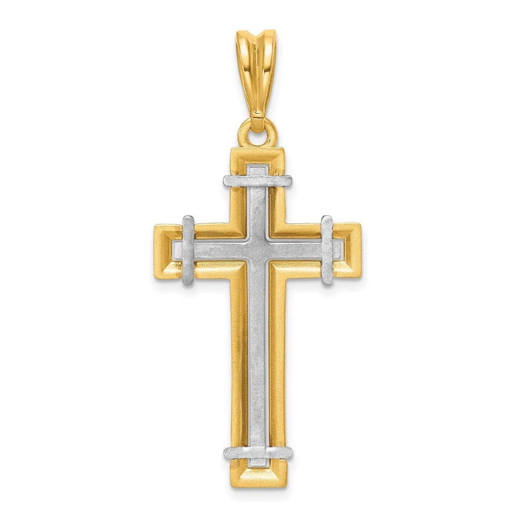 14K Two-tone IBGoodman Polished Open Center Cross Pendant