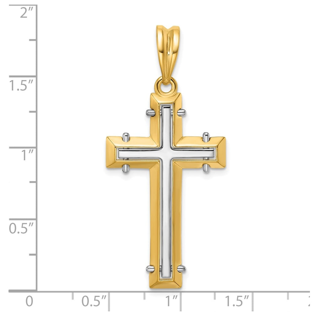 14K Two-tone IBGoodman Polished Open Center Cross Pendant