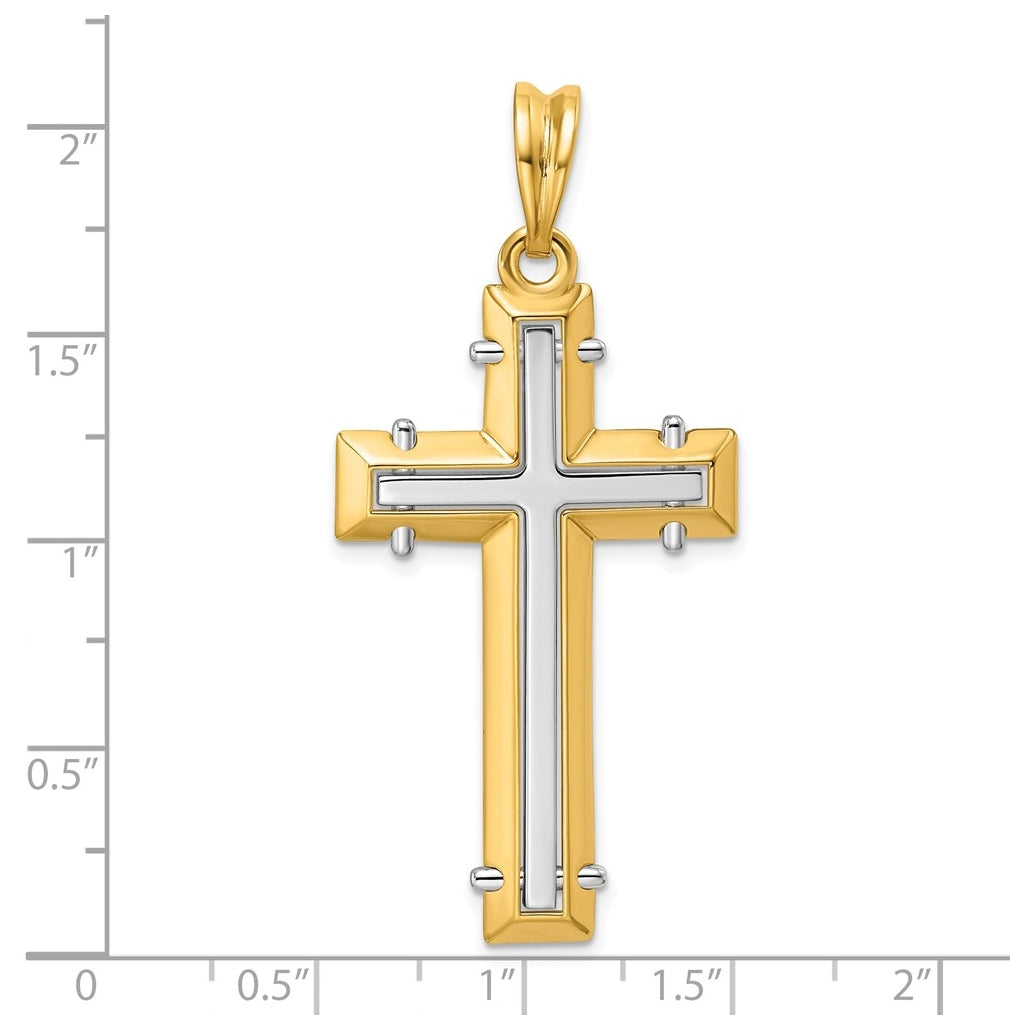 14K Two-tone IBGoodman Polished Open Center Cross Pendant