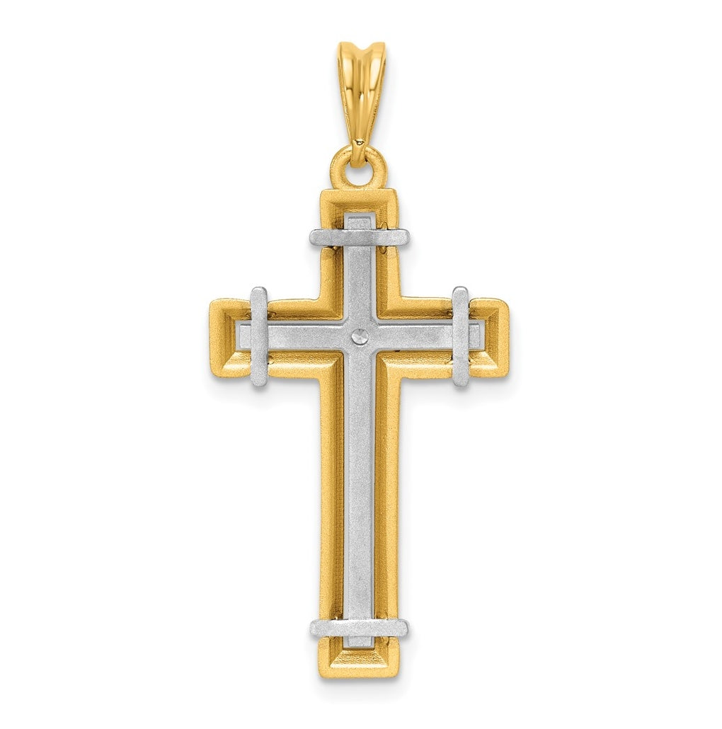 14K Two-tone IBGoodman Polished Lab Grown Diamond Cross Pendant