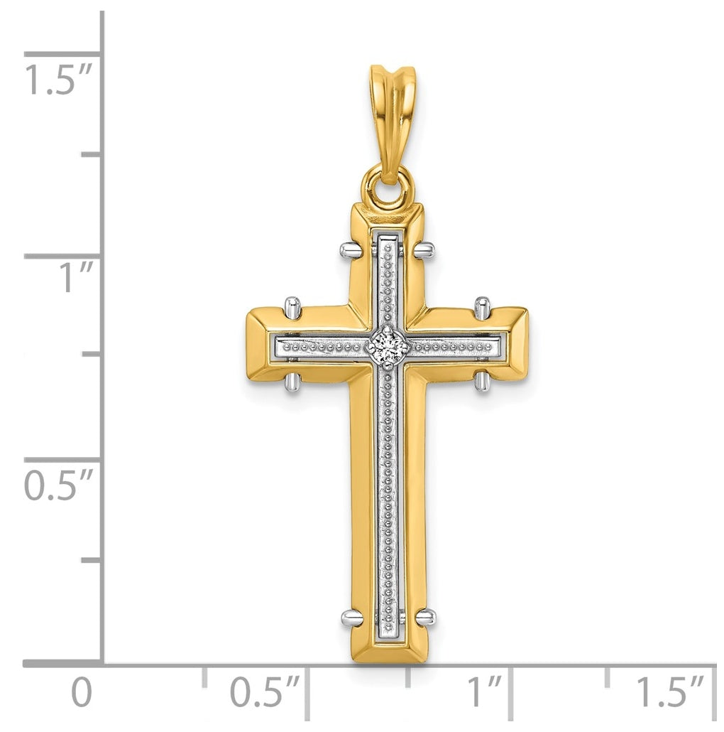 14K Two-tone IBGoodman Polished Lab Grown Diamond Cross Pendant