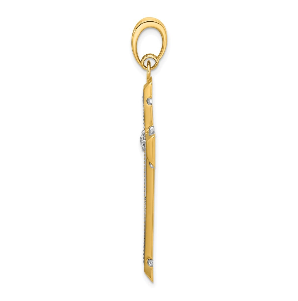 14K Two-tone IBGoodman Polished Lab Grown Diamond Cross Pendant