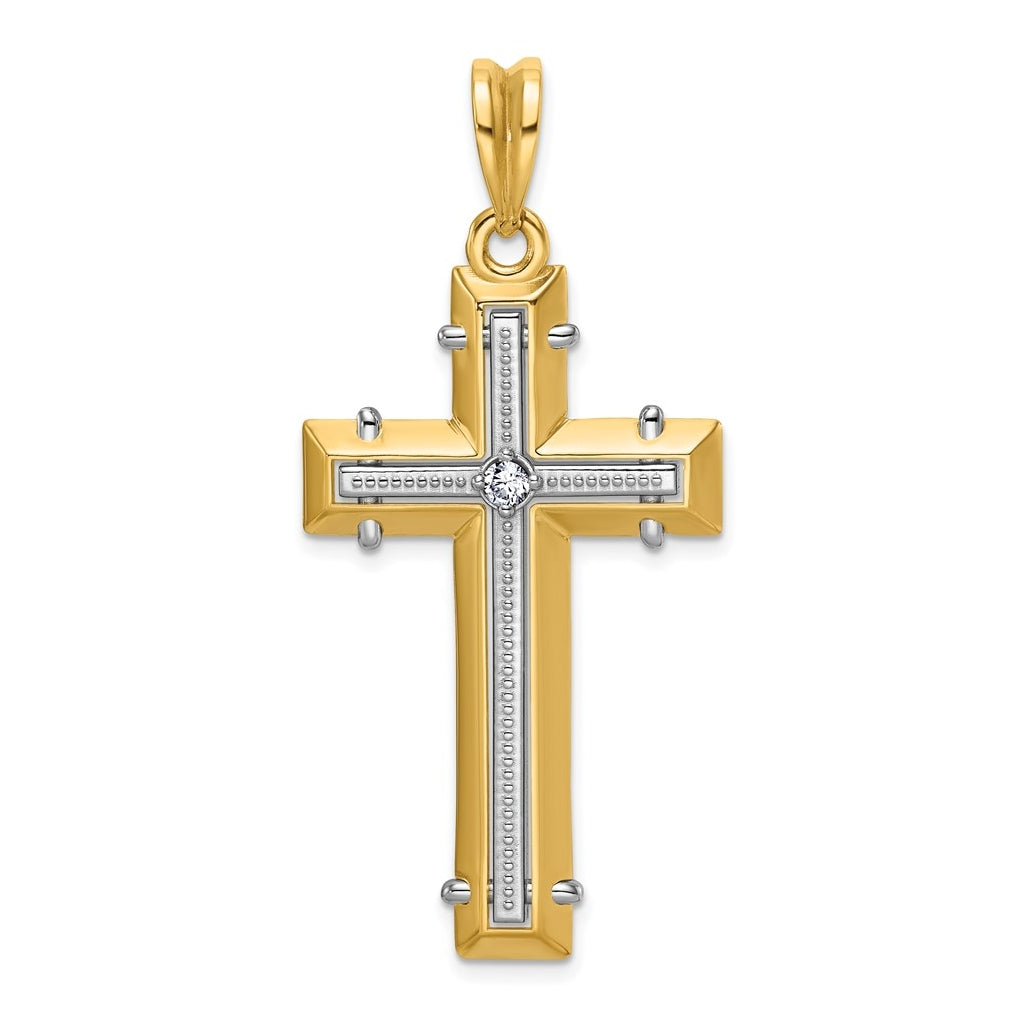 14K Two-tone IBGoodman Polished Lab Grown Diamond Cross Pendant