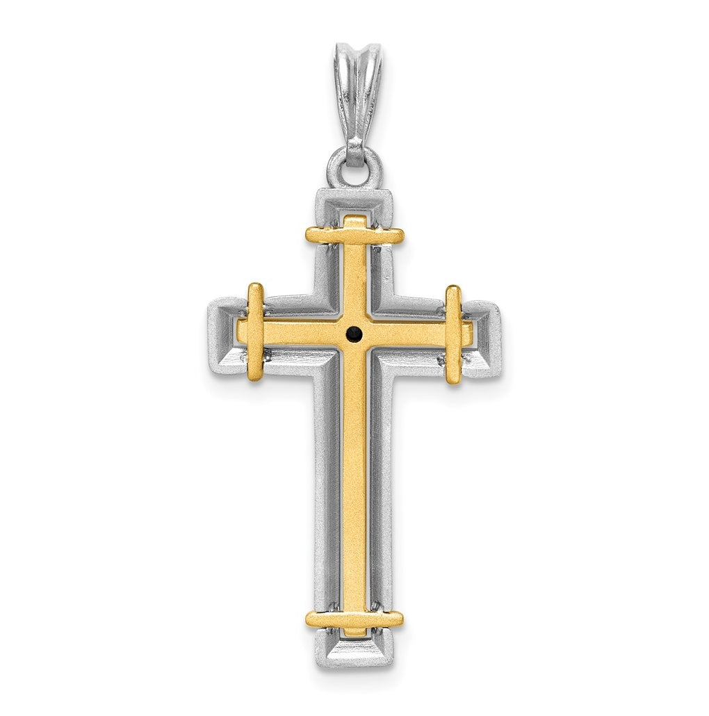 14K Two-tone IBGoodman Polished Black Diamond Cross Pendant