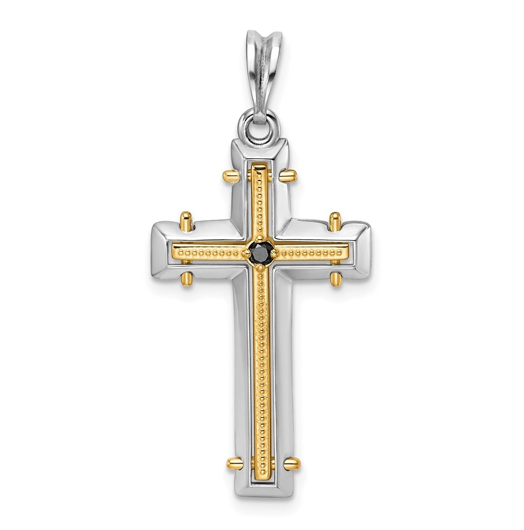 14K Two-tone IBGoodman Polished Black Diamond Cross Pendant