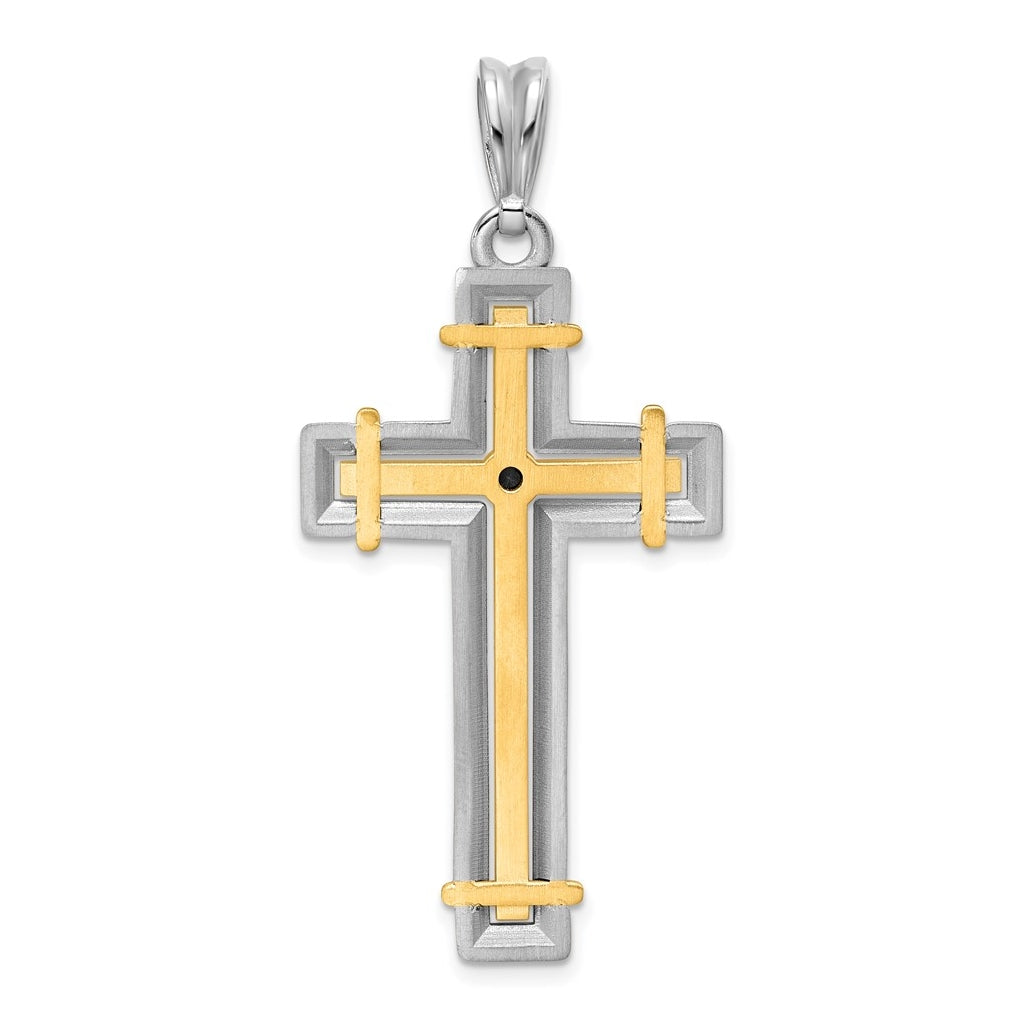 14K Two-tone IBGoodman Polished Black Diamond Cross Pendant