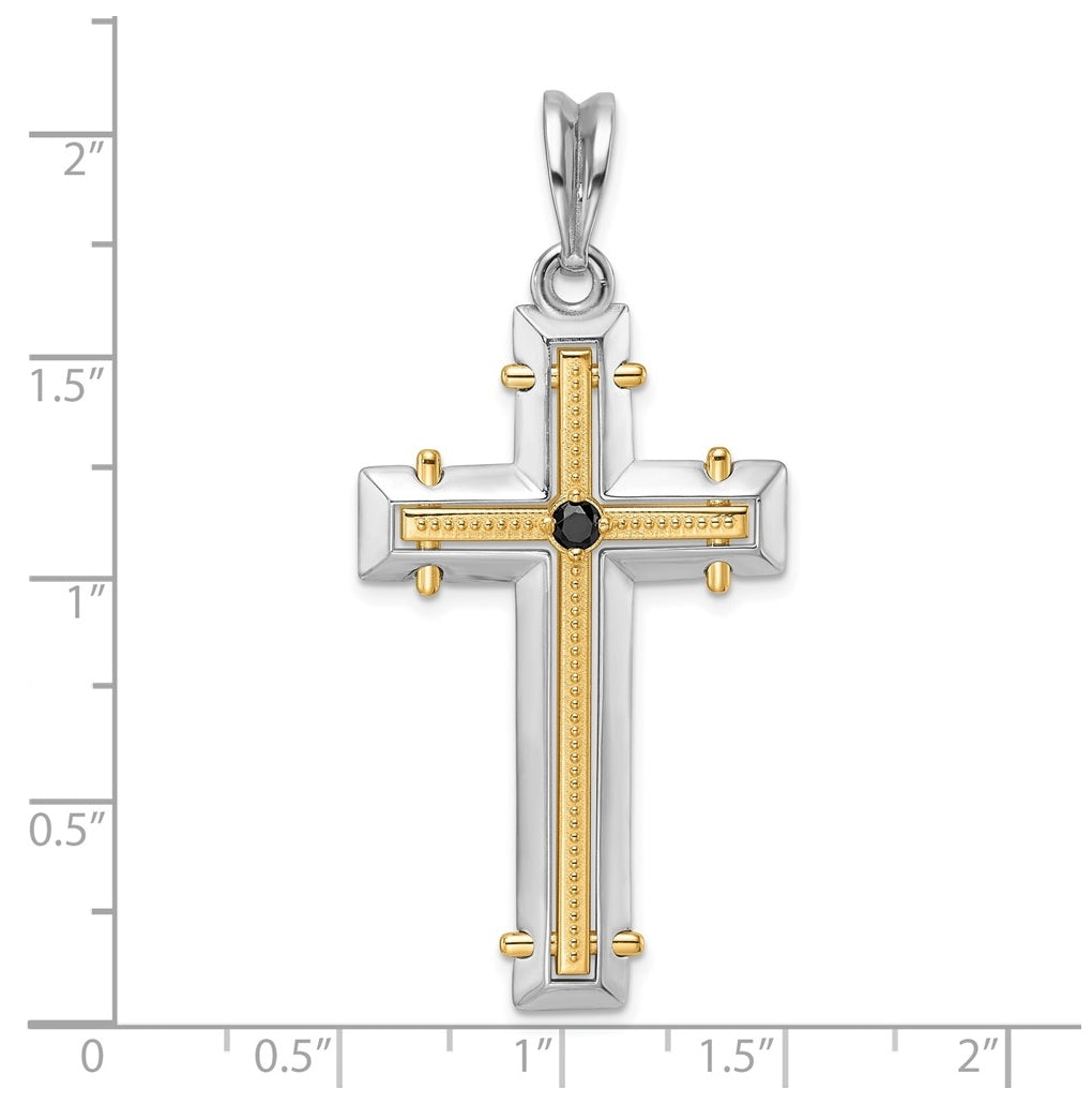 14K Two-tone IBGoodman Polished Black Diamond Cross Pendant