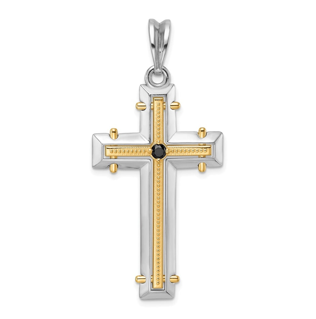 14K Two-tone IBGoodman Polished Black Diamond Cross Pendant