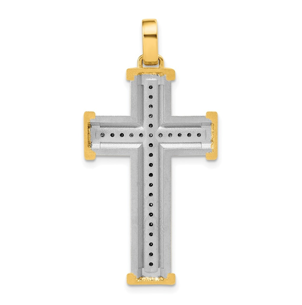 14K Two-tone IBGoodman Polished Black Diamond Cross Pendant