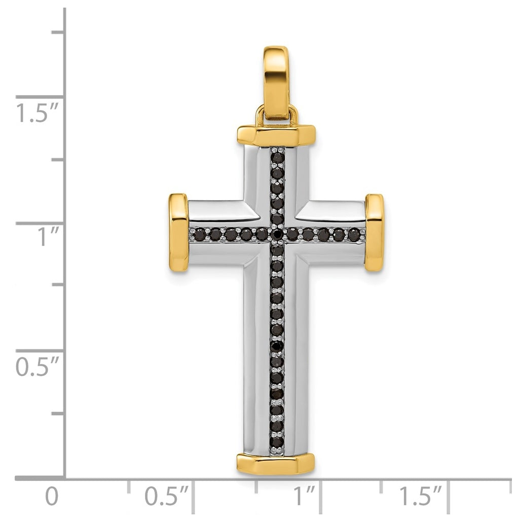 14K Two-tone IBGoodman Polished Black Diamond Cross Pendant
