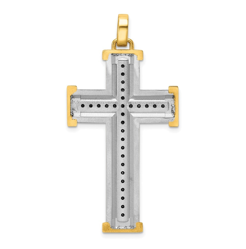 14K Two-tone IBGoodman Polished Black Diamond Cross Pendant