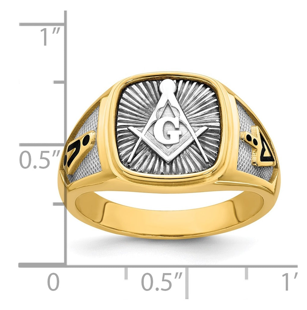 14K Two-tone IBGoodman Men's Black Enamel Masonic Compass Ring