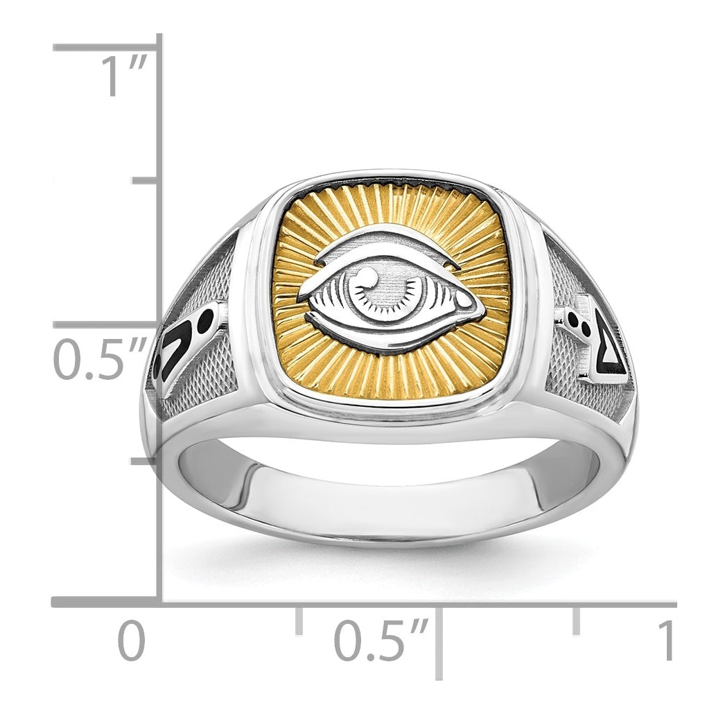 14K Two-tone IBGoodman Men's Black Enamel Masonic Eye Ring