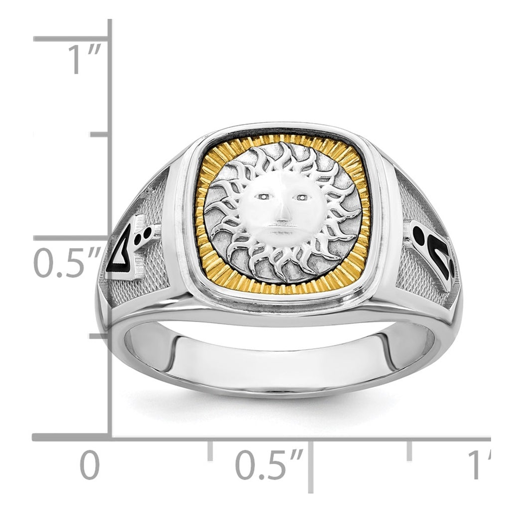 14K Two-tone IBGoodman Men's Black Enamel Sun Masonic Ring