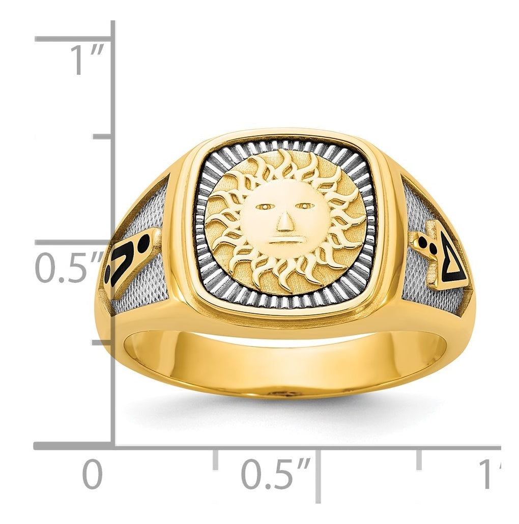 14K Two-tone IBGoodman Men's Black Enamel Sun Masonic Ring