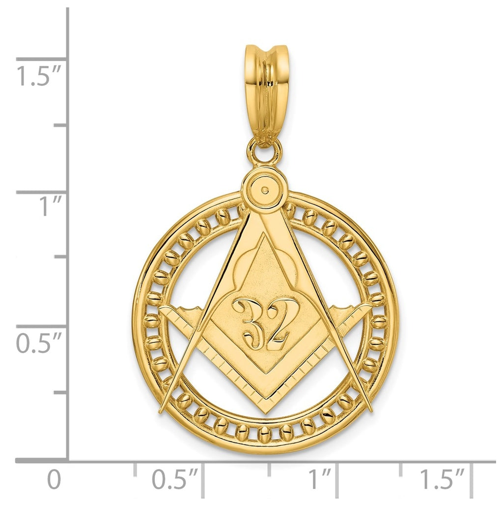 14k Yellow Gold IBGoodman Polished Round 32 Degree Masonic Pendant
