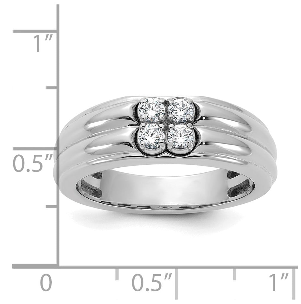 14K White Gold IB Goodman Mens Polished Complete 4-Stone 1/3ct Diamond Ring