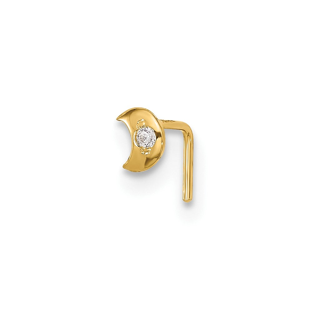 14K Yellow Gold 23 Gauge CZ Moon Nose Stud