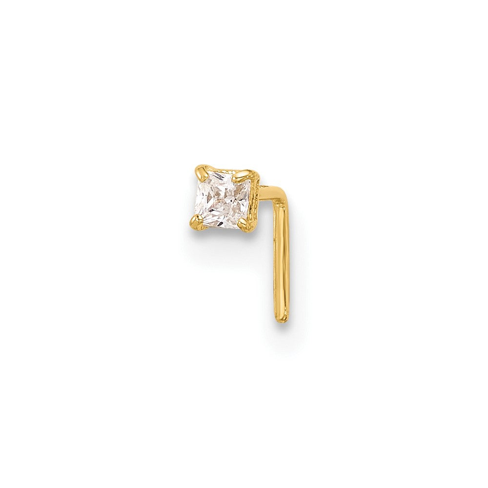 14K Yellow Gold 22 Gauge 2.5mm Square CZ Nose Stud