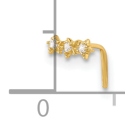 14K Yellow Gold 22 Gauge CZ 3-Star Nose Stud