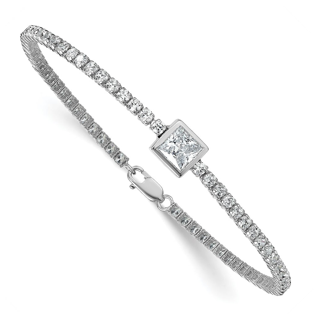 True Origin 14k White Gold 3 5/8 carat Lab Grown Diamond VS+ F+ Complete Princess Bezel-Set Tennis Bracelet
