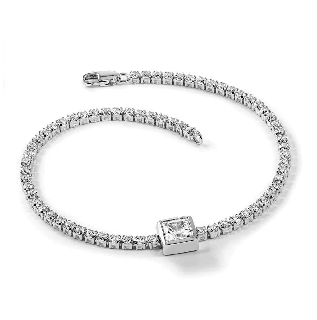 True Origin 14k White Gold 3 5/8 carat Lab Grown Diamond VS+ F+ Complete Princess Bezel-Set Tennis Bracelet