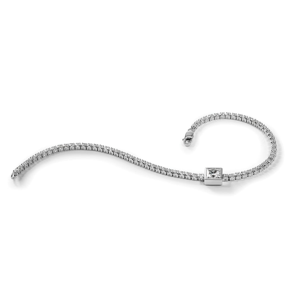 True Origin 14k White Gold 3 5/8 carat Lab Grown Diamond VS+ F+ Complete Princess Bezel-Set Tennis Bracelet