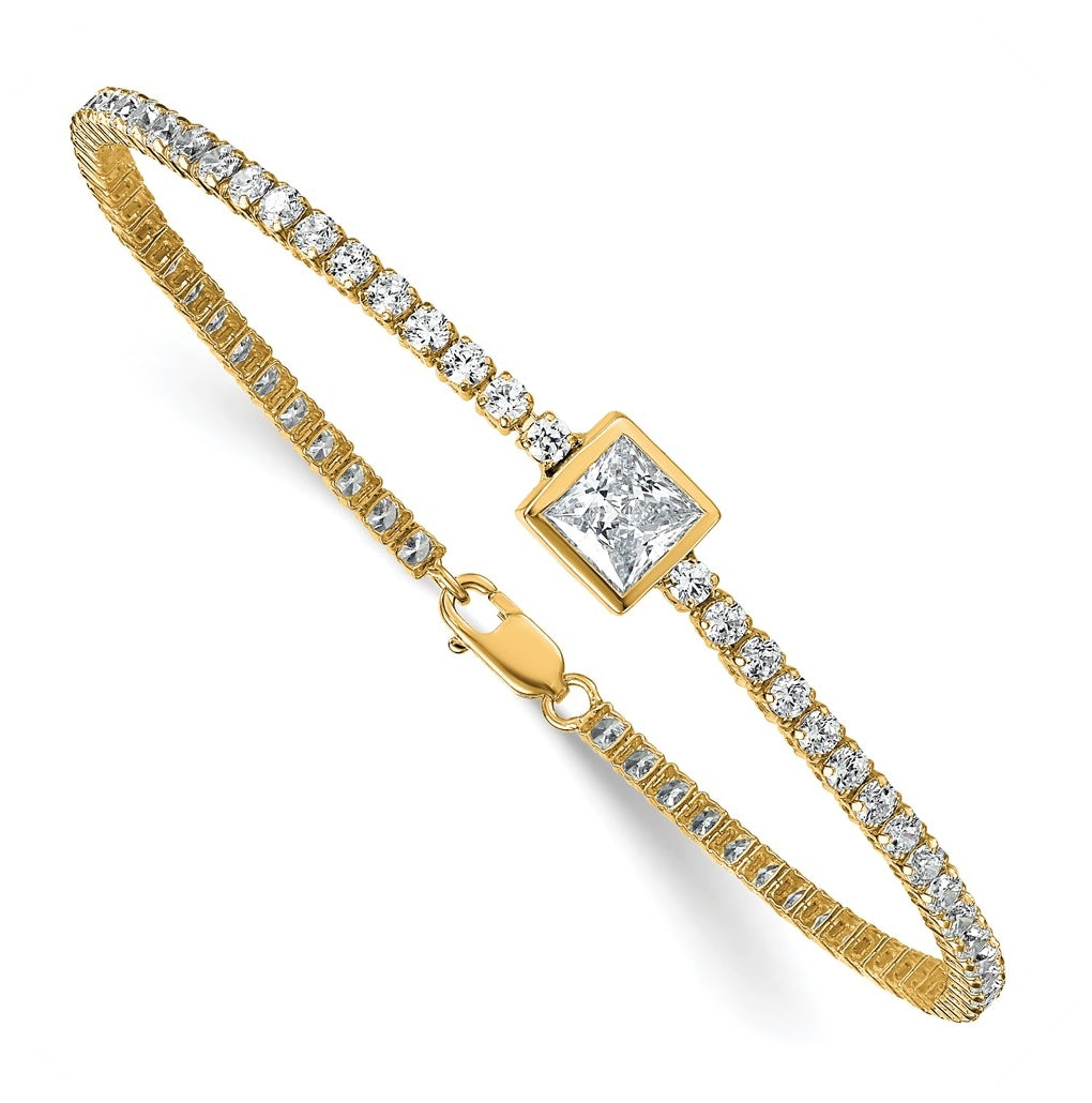 True Origin 14k Yellow Gold 3 5/8 carat Lab Grown Diamond VS+ F+ Complete Princess Bezel-Set Tennis Bracelet
