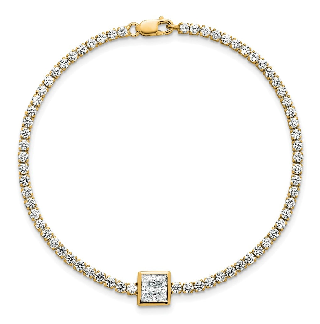 True Origin 14k Yellow Gold 3 5/8 carat Lab Grown Diamond VS+ F+ Complete Princess Bezel-Set Tennis Bracelet