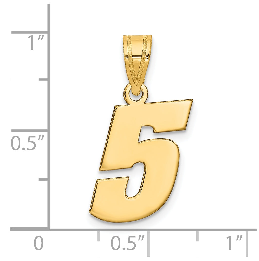14K Yellow Gold Polished Block Number 5 Pendant