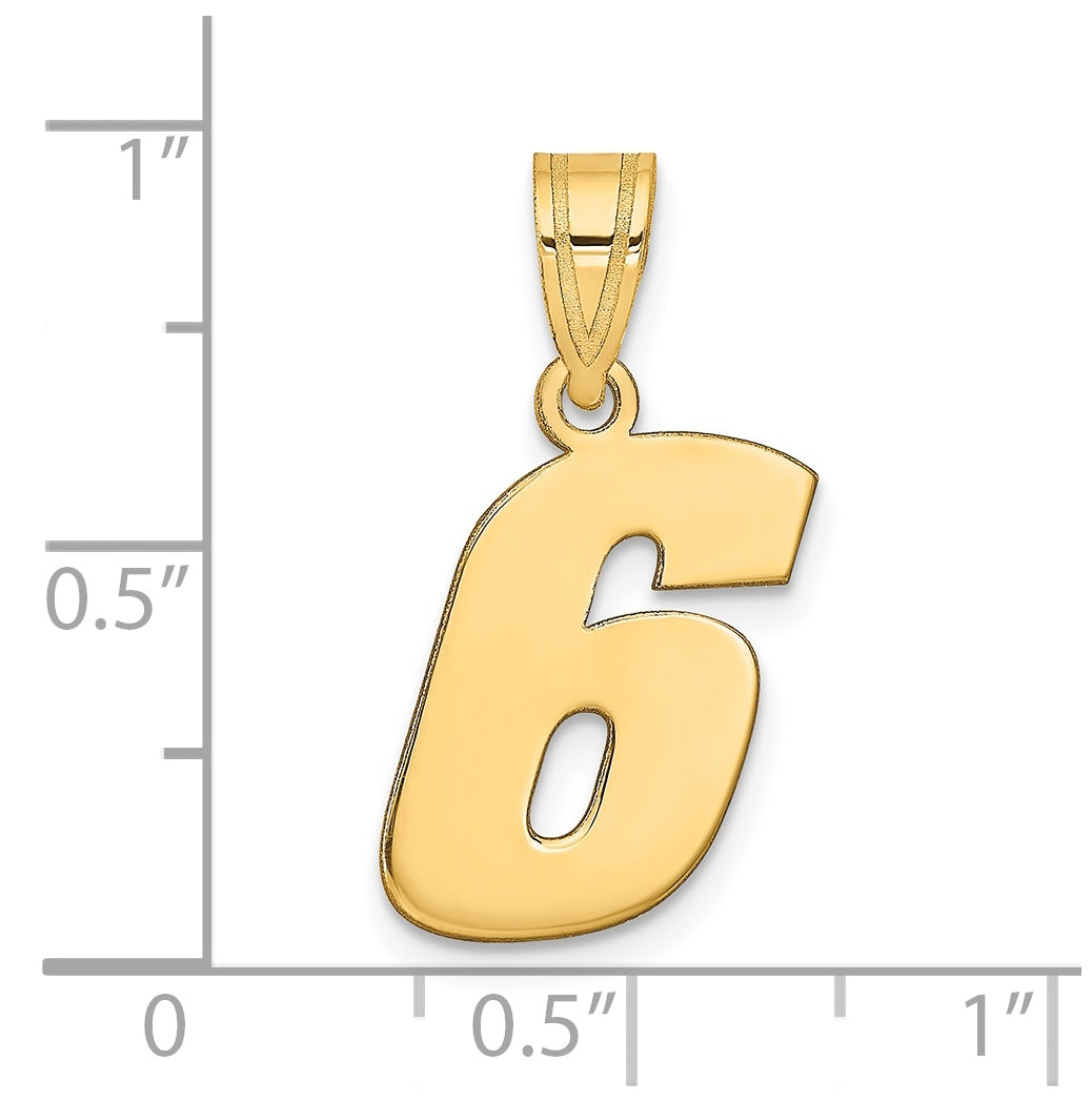 14K Yellow Gold Polished Block Number 6 Pendant
