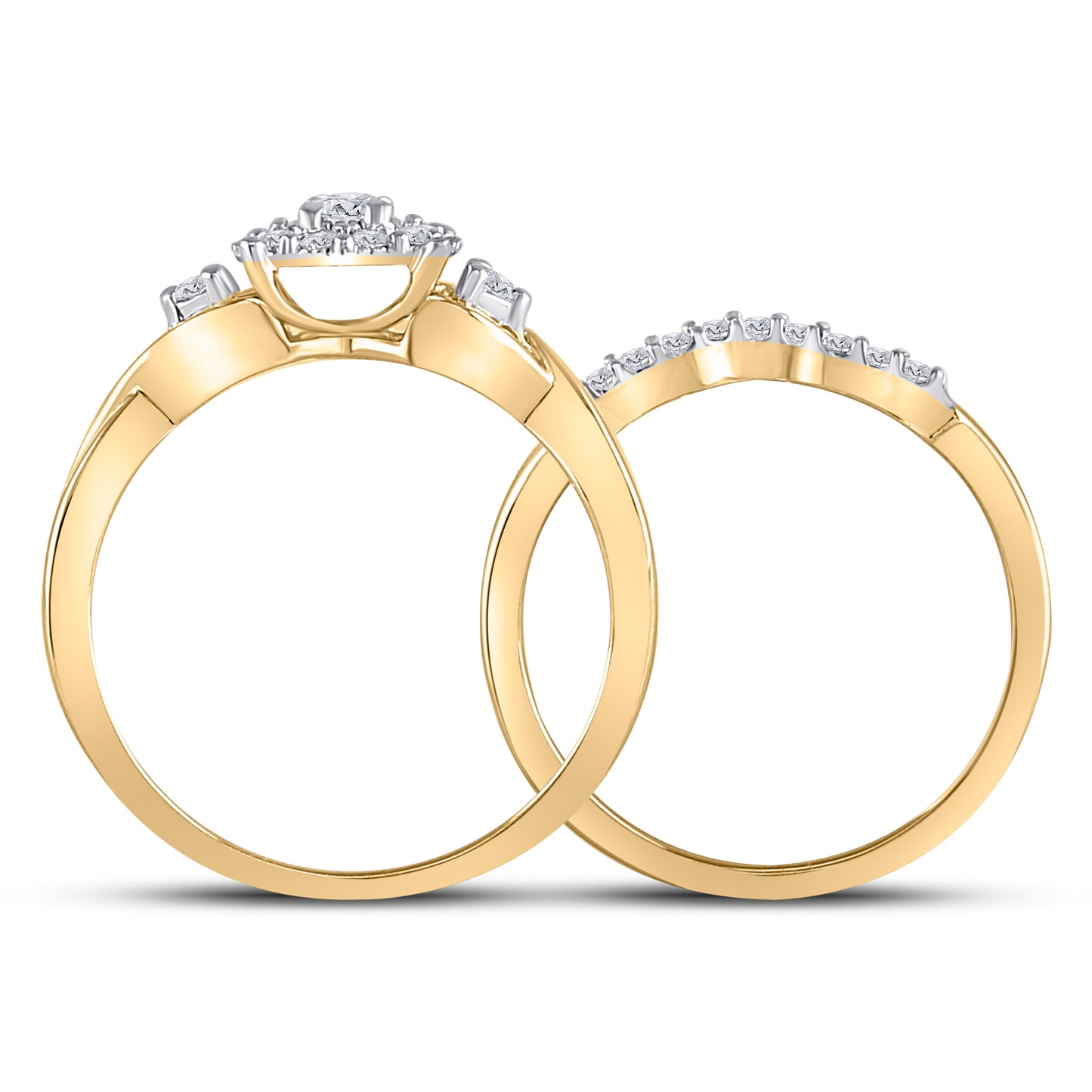 10kt Yellow Gold Womens Round Diamond Halo Twist Bridal Wedding Engagement Ring Band Set 1/3 Cttw
