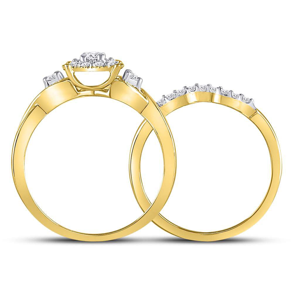 10kt Yellow Gold Womens Round Diamond Halo Twist Bridal Wedding Engagement Ring Band Set 1/3 Cttw