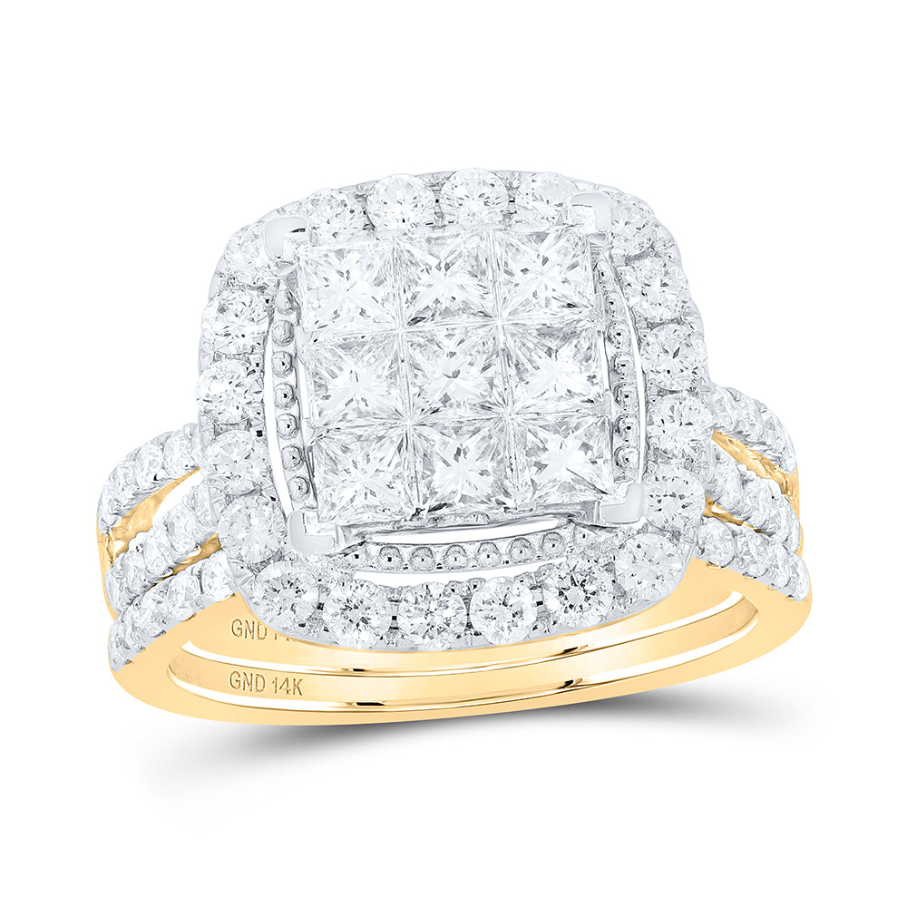 14K Yellow Gold Princess Diamond Halo Bridal Wedding Ring Band Set 1-3/4 Cttw, Womens Size: 5-10