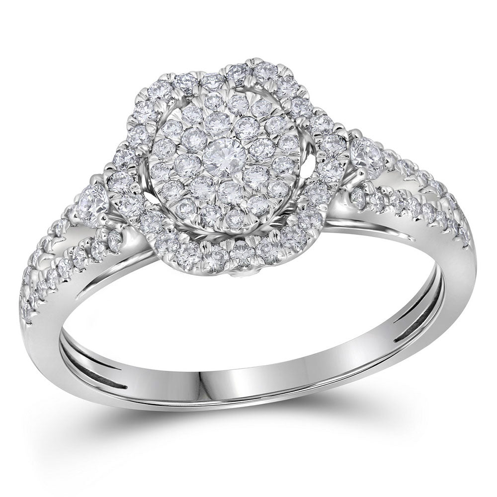 14kt White Gold Womens Round Diamond Cluster Bridal Wedding Engagement Ring 5/8ctw