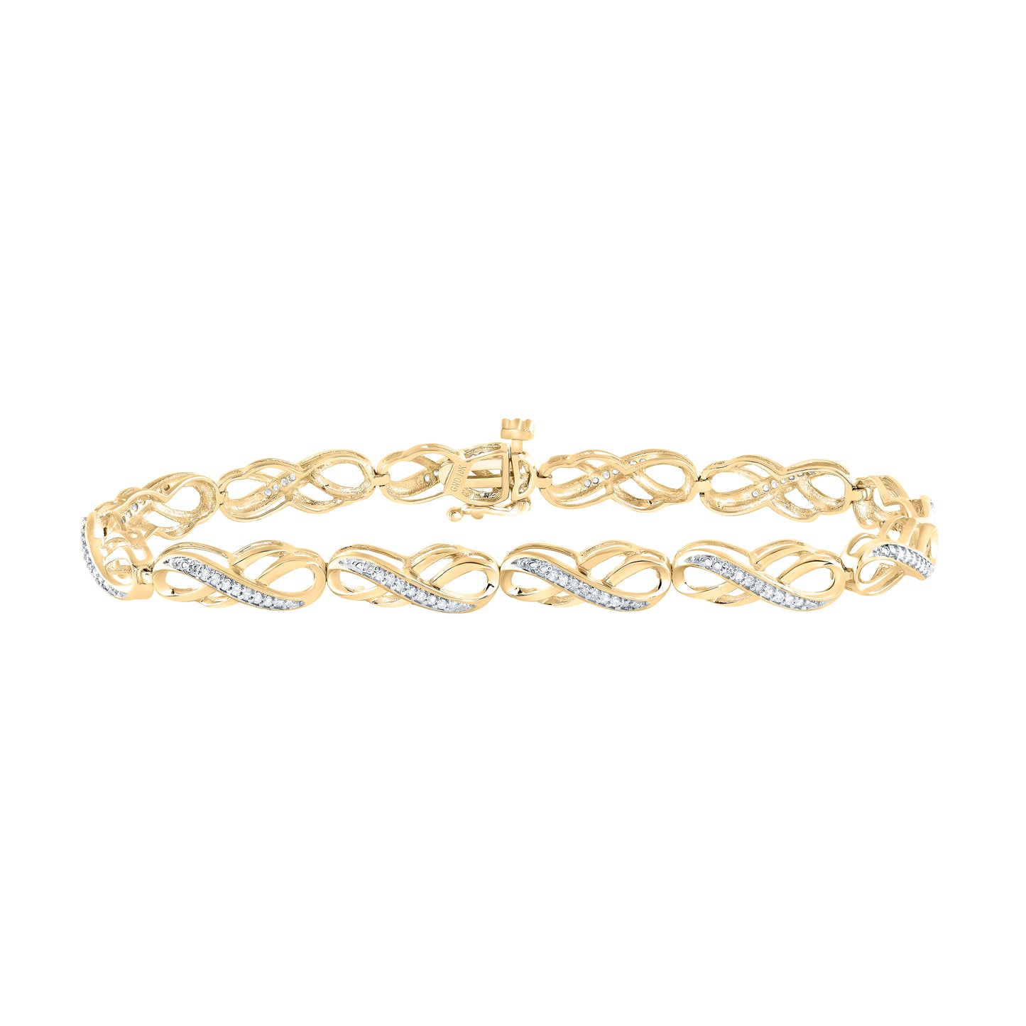 10K Yellow Gold Womens Round Diamond Infinity Bracelet 1/4 Cttw