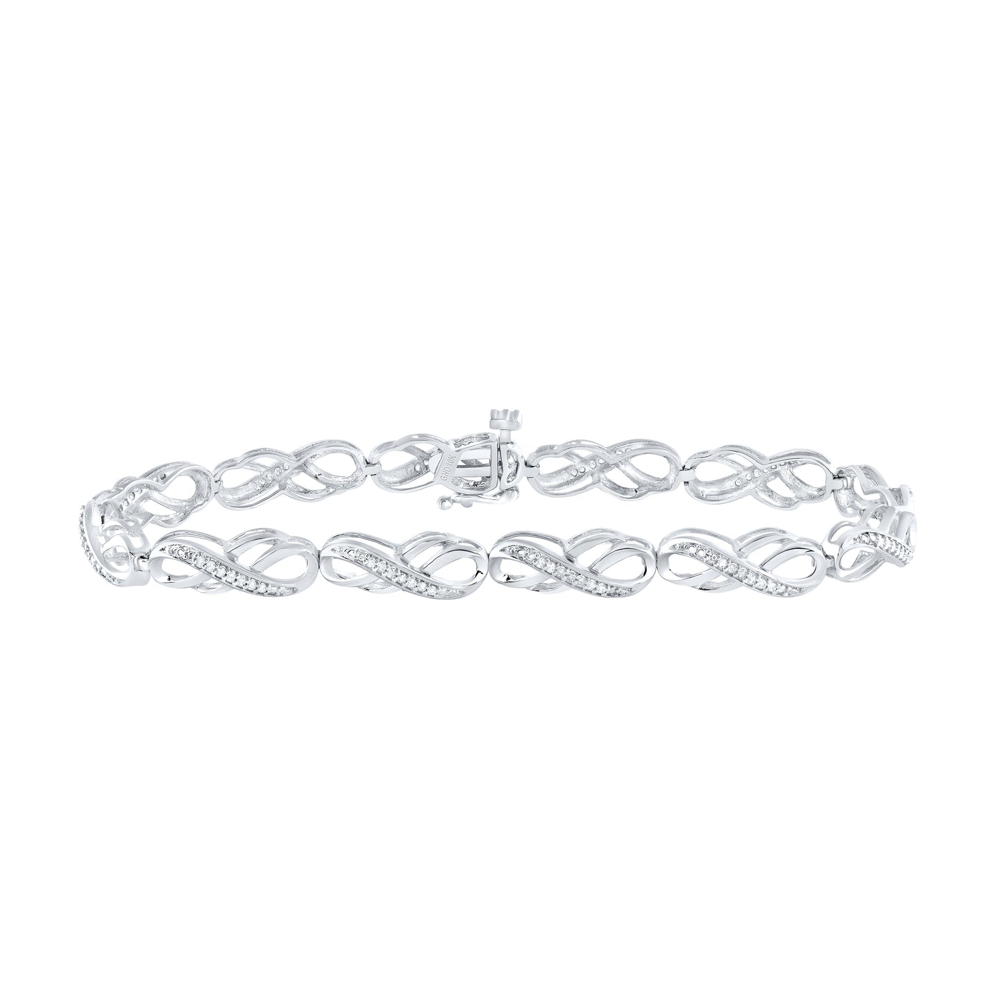 10K White Gold Womens Round Diamond Infinity Bracelet 1/4 Cttw