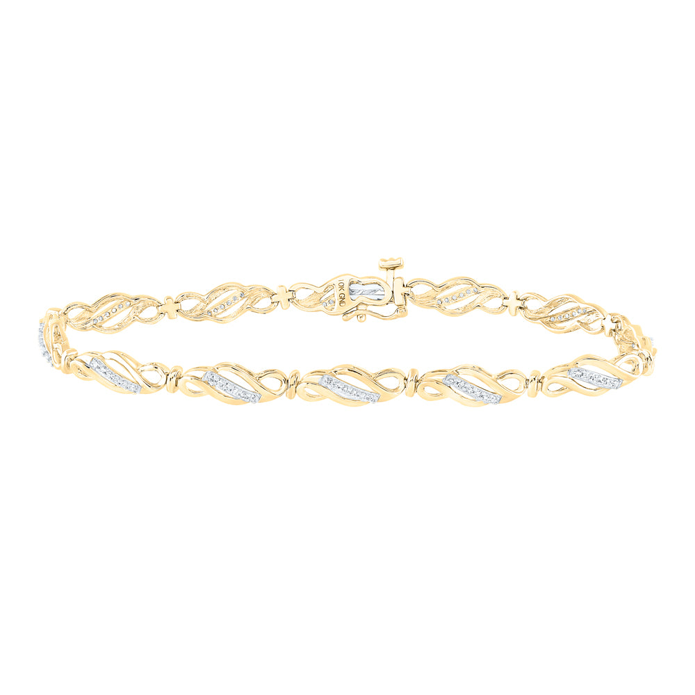 10K Yellow Gold Womens Round Diamond Fashion Link Bracelet 1/3 Cttw