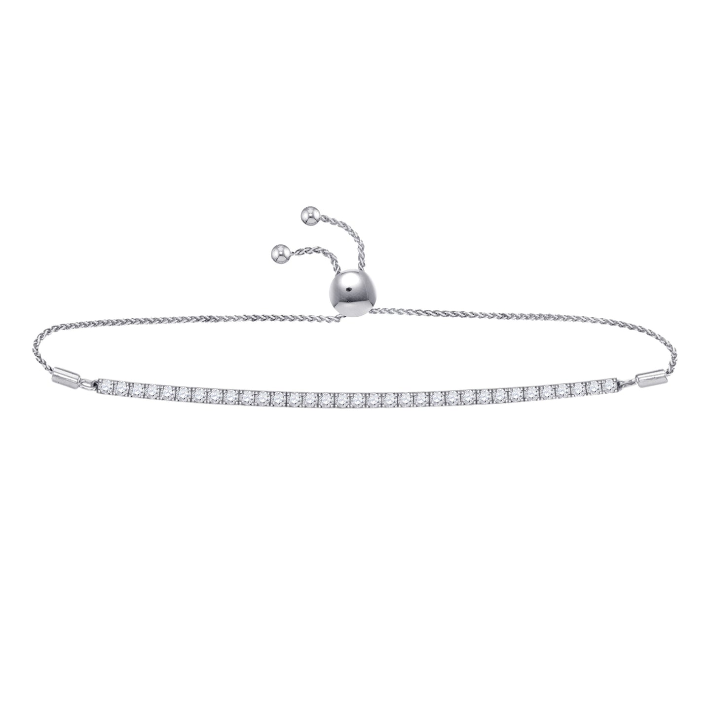 14K White Gold Womens Round Diamond Classic Bolo Bracelet 4 Cttw
