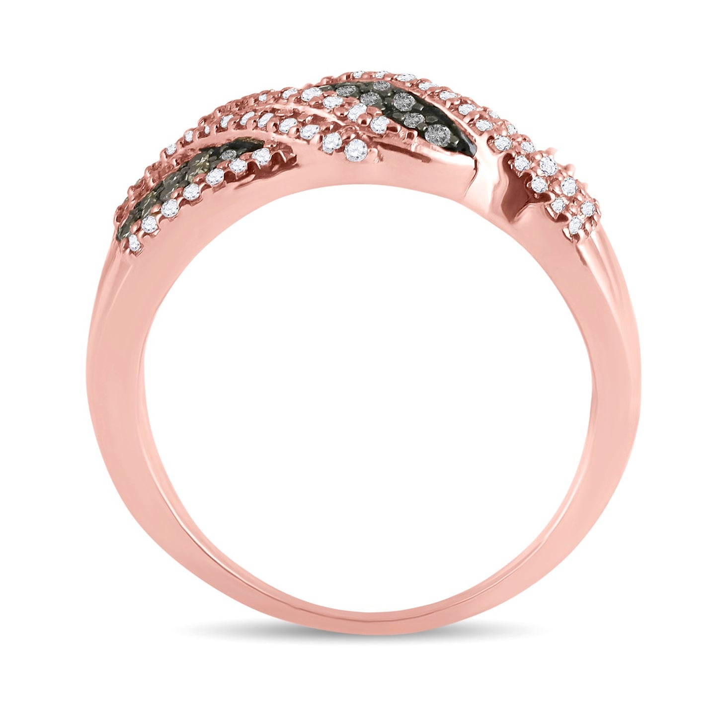 10K Rose Gold Womens Round Brown Diamond Crossover Band Ring 3/8 Cttw, Womens Size: 5-10
