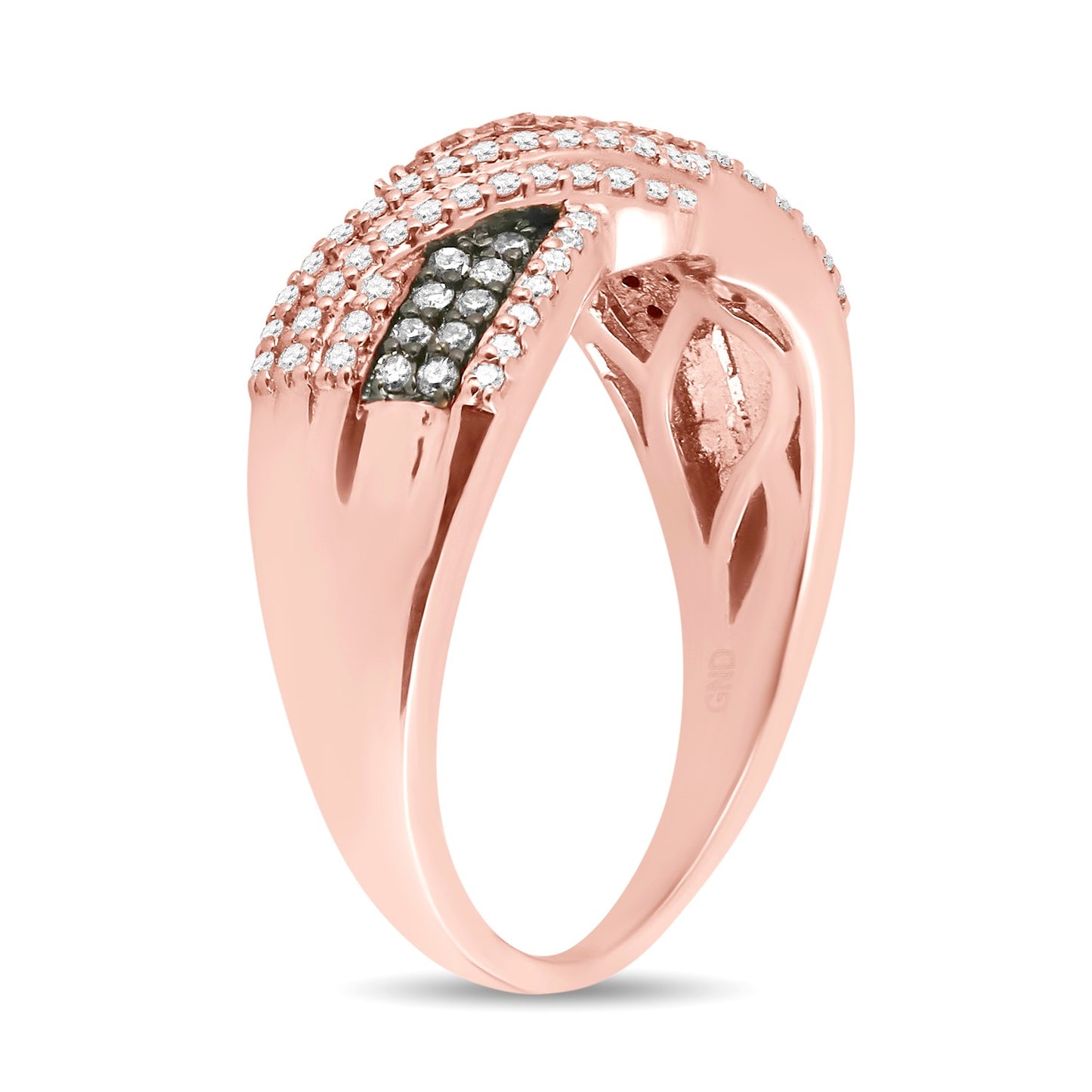 10K Rose Gold Womens Round Brown Diamond Crossover Band Ring 3/8 Cttw, Womens Size: 5-10