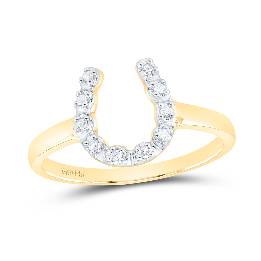 14K Yellow Gold Womens Round Diamond Lucky Horseshoe Ring 1/20 Cttw, Womens Size: 5-10