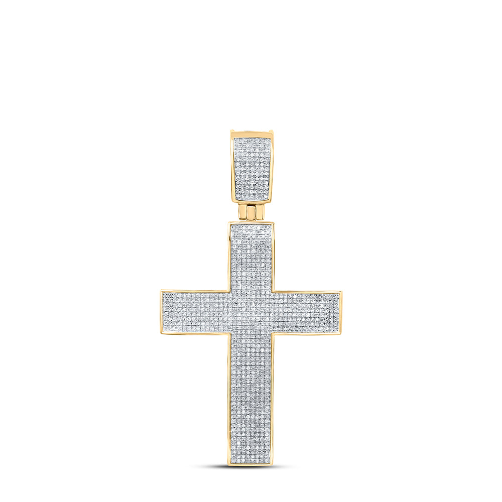 10kt Yellow Gold 1 1/2 Cttw Diamond Micro-pave Cross Mens Charm