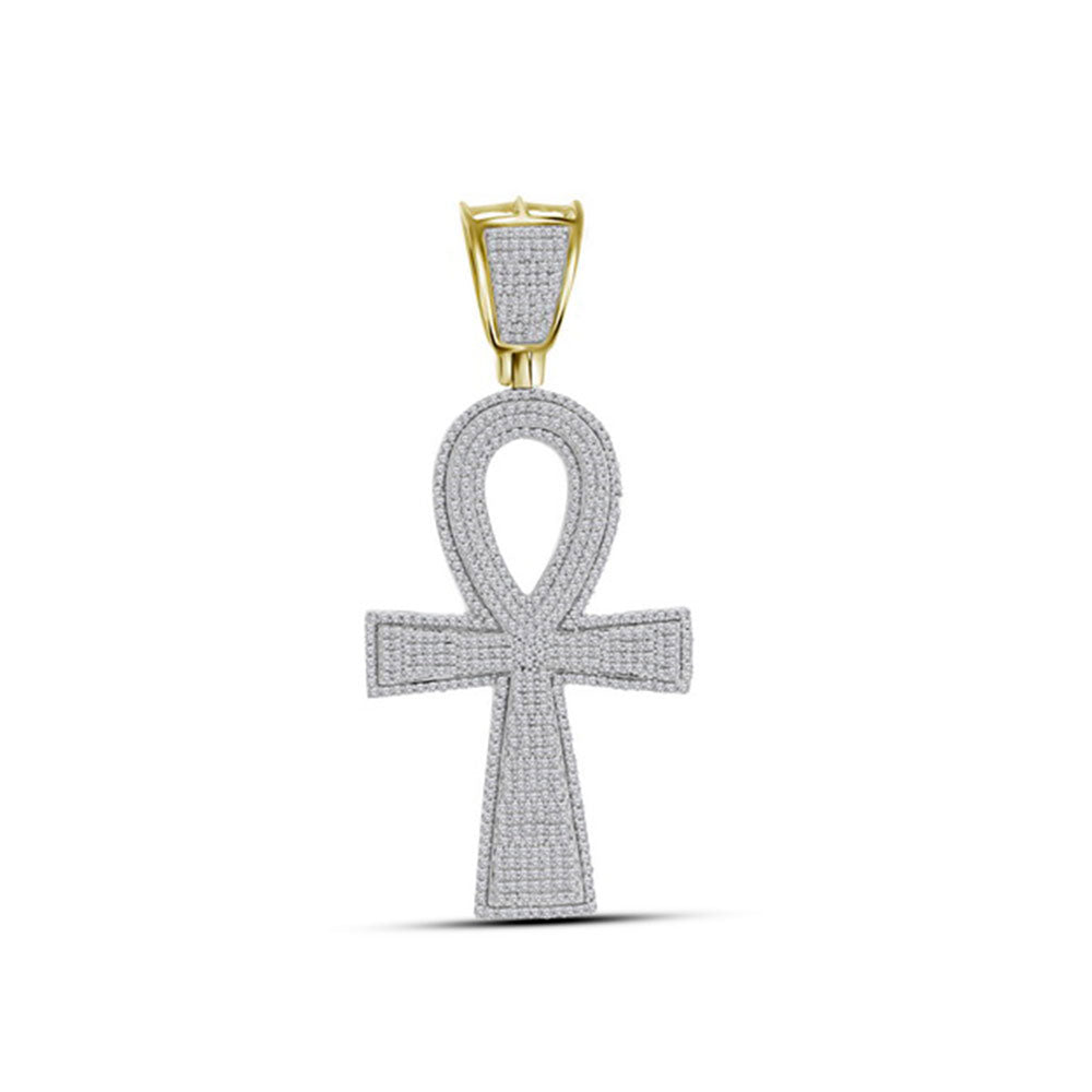 10K Yellow Gold Mens Round Diamond Ankh Cross Charm Pendant 1-1/2 Cttw, Length: 2.39 In, Width: 1.08 In